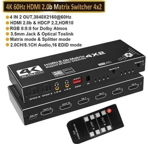 4 In 2 Out HDMI Matrix Switch OZJ1 with IR Remote & EDID Management, 4K@60Hz 3D 1080P Video Splitter, Dual SPDIF Optical + Dual 3.5mm L/R Stereo Independent Audio Extractor 4 In 2 Out HDMI Matrix Switch OZJ1 with IR Remote & EDID Management, 4K@60Hz 3D 1080P Video Splitter, Dual SPDIF Optical + Dual 3.5mm L/R Stereo Independent Audio Extractor