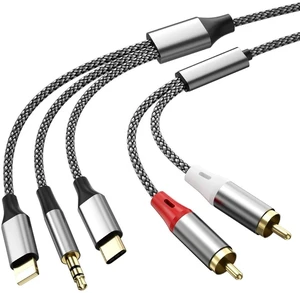 Universal 3.5mm / USB Type-C / Lightning to Dual RCA Stereo Audio Cable, Nylon Braided Y-Splitter Cord for Cell Phones, Tablets to AV Receiver, Car Radio, Speaker System & Home Theater Universal 3.5mm / USB Type-C / Lightning to Dual RCA Stereo Audio Cable, Nylon Braided Y-Splitter Cord for Cell Phones, Tablets to AV Receiver, Car Radio, Speaker System & Home Theater