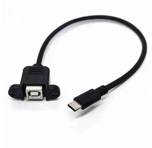 0.3m USB 2.0 Type-B Female to USB 3.1 Type-C Male Cable, Panel Mount Cord with Screw Holes for Printer & PC Case 0.3m USB 2.0 Type-B Female to USB 3.1 Type-C Male Cable, Panel Mount Cord with Screw Holes for Printer & PC Case