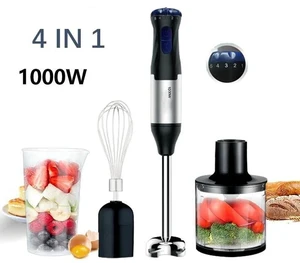 1000W 4-in-1 Multifunctional Hand Blender & Juicer Set 4-in-1 Stick Blender with Chopper, Whisk, and Beaker for Baby Food, Meat, Fruit & Vegetable Puree, Soups, Smoothies, and Cakes 1000W 4-in-1 Multifunctional Hand Blender & Juicer Set 4-in-1 Stick Blender with Chopper, Whisk, and Beaker for Baby Food, Meat, Fruit & Vegetable Puree, Soups, Smoothies, and Cakes