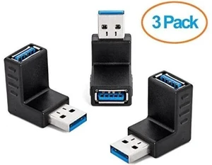 3 Pack 90 Degree Right Angle USB 3.0 Male to Female Coupler, Right Angled USB Adapter Connector 3 Pack 90 Degree Right Angle USB 3.0 Male to Female Coupler, Right Angled USB Adapter Connector