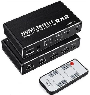 2x2 HDMI Matrix Switch 2 in 2 Out with IR Remote Control, HDMI 2.0b 4K@60Hz Matrix Splitter Supports HDR, HDCP1.4, 3D, 1080P, YUV 4:2:0, Model OZJ3 2x2 HDMI Matrix Switch 2 in 2 Out with IR Remote Control, HDMI 2.0b 4K@60Hz Matrix Splitter Supports HDR, HDCP1.4, 3D, 1080P, YUV 4:2:0, Model OZJ3