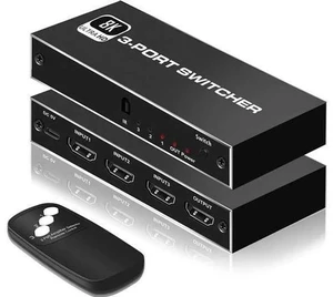 3 in 1 Out HDMI 2.1 Switch with IR Remote Control, 48Gbps High Speed HDMI Switcher Supports 8K@60Hz, 4K@120Hz, HDR, HDCP 2.3 for Nintendo Switch, PS4/PS5, Xbox 360/Xbox One, Fire TV Stick, PC, UHD TV 3 in 1 Out HDMI 2.1 Switch with IR Remote Control, 48Gbps High Speed HDMI Switcher Supports 8K@60Hz, 4K@120Hz, HDR, HDCP 2.3 for Nintendo Switch, PS4/PS5, Xbox 360/Xbox One, Fire TV Stick, PC, UHD TV
