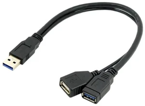 USB3.0 Y-Splitter Cable | Single Type-A Male to Dual Type-A Female Extra Power Data Cord for 2.5-inch Portable Hard Drives USB3.0 Y-Splitter Cable | Single Type-A Male to Dual Type-A Female Extra Power Data Cord for 2.5-inch Portable Hard Drives