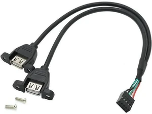 Panel Mount USB 2.0 Header Cable, 9Pin Motherboard Header to Dual USB-A Female Splitter Cord with Mounting Screws, 1.64FT Black Panel Mount USB 2.0 Header Cable, 9Pin Motherboard Header to Dual USB-A Female Splitter Cord with Mounting Screws, 1.64FT Black