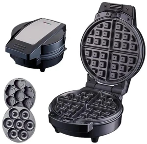 3-in-1 Waffle Donut Cake Maker with Interchangeable Plates Non-Stick, 650-800W, for Pancakes, Cookies & Muffins (US Plug) 3-in-1 Waffle Donut Cake Maker with Interchangeable Plates Non-Stick, 650-800W, for Pancakes, Cookies & Muffins (US Plug)