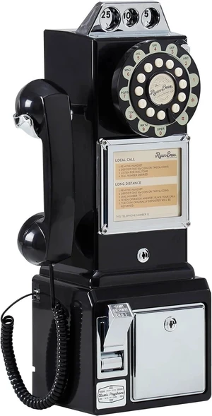 American Retro 1950's Payphone with Coin Bank Wall-Mount Corded Phone (Black) American Retro 1950's Payphone with Coin Bank Wall-Mount Corded Phone (Black)