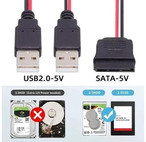 SATA 15Pin 1-to-2 Splitter Power Cable, SATA to Dual USB2.0 5V 2A Cord for 2.5 Inch SATA HDD & SSD SATA 15Pin 1-to-2 Splitter Power Cable, SATA to Dual USB2.0 5V 2A Cord for 2.5 Inch SATA HDD & SSD