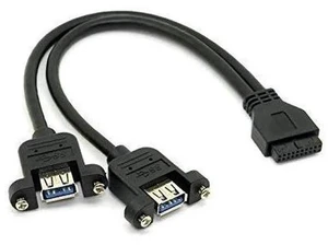 USB 3.0 Dual A Female Screw Mount Cable, Dual Port to 20Pin Motherboard Header, Black USB 3.0 Dual A Female Screw Mount Cable, Dual Port to 20Pin Motherboard Header, Black