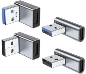4 Pack 90 Degree USB A Male to USB C Female Adapter, Up/Down/Left/Right Angled USB-C Extender Converter Grey for Laptop, PC, USB Charger, Power Bank & More 4 Pack 90 Degree USB A Male to USB C Female Adapter, Up/Down/Left/Right Angled USB-C Extender Converter Grey for Laptop, PC, USB Charger, Power Bank & More