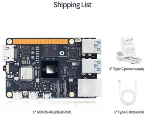 D-Robotics RDK X5 Development Board - 10 Tops AI, 4GB/8GB RAM, Sunrise 5 Chip, Octa-core Cortex A55, MIPI DSI, HDMI, Wi-Fi 6, Bluetooth 5.4, Ready-to-Use (8GB RAM,Power Kit) D-Robotics RDK X5 Development Board - 10 Tops AI, 4GB/8GB RAM, Sunrise 5 Chip, Octa-core Cortex A55, MIPI DSI, HDMI, Wi-Fi 6, Bluetooth 5.4, Ready-to-Use (8GB RAM,Power Kit)
