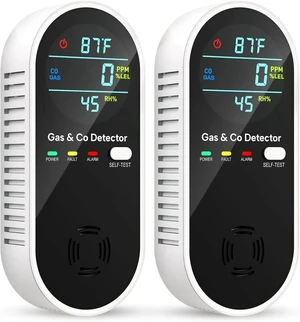 Carbon Monoxide Detector and Natural Gas Detector, 4-in-1 Upgraded Plug-in Carbon Monoxide Detector with Dual Alarm Gas Leak Detector, Home & RV Temperature and Humidity Sensor, Black, 2-Pack Carbon Monoxide Detector and Natural Gas Detector, 4-in-1 Upgraded Plug-in Carbon Monoxide Detector with Dual Alarm Gas Leak Detector, Home & RV Temperature and Humidity Sensor, Black, 2-Pack