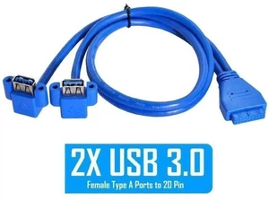 0.5M 90° Angled USB3.0 19/20Pin Motherboard Header to Dual USB3.0 Female Panel Mount Splitter Cable 0.5M 90° Angled USB3.0 19/20Pin Motherboard Header to Dual USB3.0 Female Panel Mount Splitter Cable