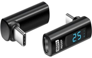 90 Degree L-Shaped USB-C Male to Female Adapter with LED Digital Display, 140W PD Fast Charging & 40Gbps Data Transfer, Real-Time Voltage Current Power Tester Detector 90 Degree L-Shaped USB-C Male to Female Adapter with LED Digital Display, 140W PD Fast Charging & 40Gbps Data Transfer, Real-Time Voltage Current Power Tester Detector