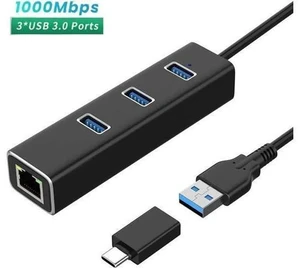4-in-1 Aluminum USB 3.0 Hub with 3 USB 3.0 Ports + 1000Mbps Gigabit RJ45 Ethernet Adapter, Multi-Port USB Splitter Expander Dongle for Laptops & Desktops 4-in-1 Aluminum USB 3.0 Hub with 3 USB 3.0 Ports + 1000Mbps Gigabit RJ45 Ethernet Adapter, Multi-Port USB Splitter Expander Dongle for Laptops & Desktops