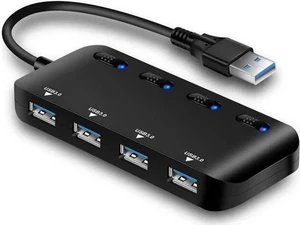 4-Port USB 3.0 Hub with Independent LED Power Switches, Ultra Slim USB Splitter Extension Dock, Compatible with PC, MacBook, iMac, Surface Pro, USB Flash Drives and More 4-Port USB 3.0 Hub with Independent LED Power Switches, Ultra Slim USB Splitter Extension Dock, Compatible with PC, MacBook, iMac, Surface Pro, USB Flash Drives and More
