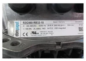 R3G560-RB32-10 Germany ebmpapst centrifugal fan 400v 4.43A 1650rpm 2900W room clean air fan R3G560-RB32-10 Germany ebmpapst centrifugal fan 400v 4.43A 1650rpm 2900W room clean air fan