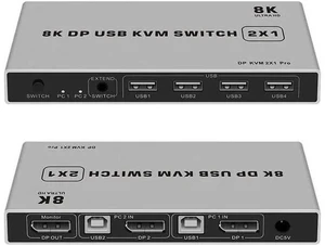 2 Port DP 1.4 KVM Switch, Dual-Port DisplayPort USB KVM Switch Support 8K@60Hz & 4K@144Hz for 2 PCs Share Monitor Keyboard Mouse 2 Port DP 1.4 KVM Switch, Dual-Port DisplayPort USB KVM Switch Support 8K@60Hz & 4K@144Hz for 2 PCs Share Monitor Keyboard Mouse