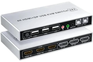 Vszerda Dual Monitor KVM Switch 2 In 2 Out, Hybrid DP+HDMI Input & Output 4K@60Hz KVM Switcher for 2 Computers Share Two Monitors Vszerda Dual Monitor KVM Switch 2 In 2 Out, Hybrid DP+HDMI Input & Output 4K@60Hz KVM Switcher for 2 Computers Share Two Monitors