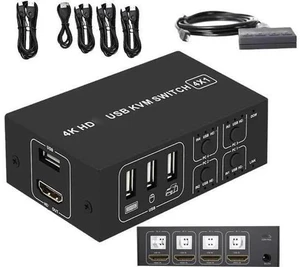 4 Port 4 In 1 Out HDMI KVM Switch 4K@30Hz 1080P@60Hz, USB KVM Switcher for 4 PCs Share Monitor Keyboard Mouse, Compatible with Windows Mac Laptops 4 Port 4 In 1 Out HDMI KVM Switch 4K@30Hz 1080P@60Hz, USB KVM Switcher for 4 PCs Share Monitor Keyboard Mouse, Compatible with Windows Mac Laptops
