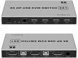 2 Port DisplayPort 1.4 KVM Switch, 8K@60Hz 4K@144Hz USB DP KVM Switcher for 2 PCs Share Monitor Keyboard Mouse 2 Port DisplayPort 1.4 KVM Switch, 8K@60Hz 4K@144Hz USB DP KVM Switcher for 2 PCs Share Monitor Keyboard Mouse