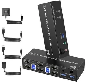 2 Port Dual Monitor HDMI KVM Switch, 8K@60Hz USB3.0 KVM Switcher with Audio & Mic for 2 PCs Share 2 Monitors Keyboard Mouse 2 Port Dual Monitor HDMI KVM Switch, 8K@60Hz USB3.0 KVM Switcher with Audio & Mic for 2 PCs Share 2 Monitors Keyboard Mouse