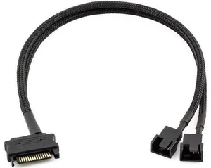 10 Inch Black Sleeved 15Pin SATA to Dual 3Pin/4Pin PWM Fan Y Splitter Cable, SATA Power to 2 PC Case Cooling Fans Adapter Cord 10 Inch Black Sleeved 15Pin SATA to Dual 3Pin/4Pin PWM Fan Y Splitter Cable, SATA Power to 2 PC Case Cooling Fans Adapter Cord