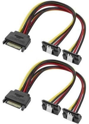2 Pack 20CM SATA 15Pin Right Angle Y-Splitter Power Cable, 18AWG Male to Dual Female SATA Power Adapter for HDD & SSD 2 Pack 20CM SATA 15Pin Right Angle Y-Splitter Power Cable, 18AWG Male to Dual Female SATA Power Adapter for HDD & SSD