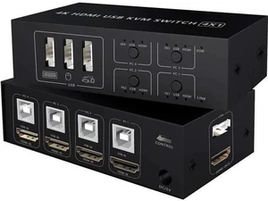 4-Port 4-In-1-Out HDMI KVM Switch, 4K@60Hz, 4 PCs Share One Monitor, Keyboard & Mouse, Compatible with Laptops, PC, PS4, Xbox, HDTV 4-Port 4-In-1-Out HDMI KVM Switch, 4K@60Hz, 4 PCs Share One Monitor, Keyboard & Mouse, Compatible with Laptops, PC, PS4, Xbox, HDTV