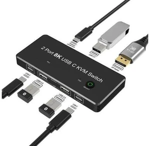 Thunderbolt 3 / Thunderbolt 4 USB-C to DP KVM Switch, 3 USB 2.0 Ports, Support 8K@60Hz & 4K@144Hz DP 1.4, for Monitor, Keyboard, Mouse & Printer Thunderbolt 3 / Thunderbolt 4 USB-C to DP KVM Switch, 3 USB 2.0 Ports, Support 8K@60Hz & 4K@144Hz DP 1.4, for Monitor, Keyboard, Mouse & Printer