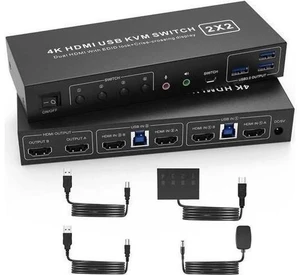 2 Port Dual Monitor HDMI KVM Switch 4K@60Hz USB 3.0, Cross Display Supported, with 3 USB 3.0 Ports & Audio Jack for 2 PCs Share 2 Displays 2 Port Dual Monitor HDMI KVM Switch 4K@60Hz USB 3.0, Cross Display Supported, with 3 USB 3.0 Ports & Audio Jack for 2 PCs Share 2 Displays