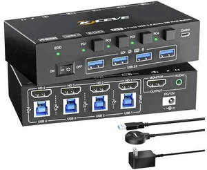 4 Port HDMI USB3.0 KVM Switch 4K@60Hz with Audio & EDID Emulator, 4 PCs Share One Monitor, Keyboard & Mouse 4 Port HDMI USB3.0 KVM Switch 4K@60Hz with Audio & EDID Emulator, 4 PCs Share One Monitor, Keyboard & Mouse