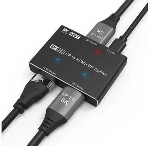 1 In 2 Out DP 1.4 MST SST Splitter Converter, Directional DP to DP+HDMI Video Distributor, 8K@30Hz 4K@120Hz 1440P@165Hz Multi Screen Transfer 1 In 2 Out DP 1.4 MST SST Splitter Converter, Directional DP to DP+HDMI Video Distributor, 8K@30Hz 4K@120Hz 1440P@165Hz Multi Screen Transfer