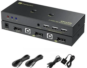 2 Port DP 1.2 DisplayPort KVM Switch 4K@60Hz, 2 Computers Share 1 Monitor Keyboard Mouse with USB 2.0 Ports & USB Cables Included 2 Port DP 1.2 DisplayPort KVM Switch 4K@60Hz, 2 Computers Share 1 Monitor Keyboard Mouse with USB 2.0 Ports & USB Cables Included