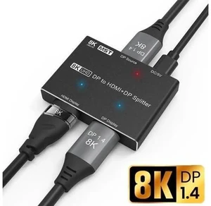 DP to DP+HDMI Mixed Output Splitter, 8K@30Hz 4K@120Hz UHD Video Distributor for Laptop PC to TV Projector Dual Display DP to DP+HDMI Mixed Output Splitter, 8K@30Hz 4K@120Hz UHD Video Distributor for Laptop PC to TV Projector Dual Display