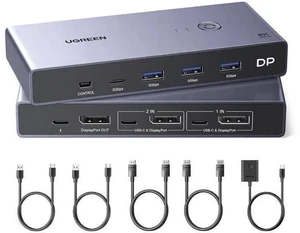 UGREEN DP1.4 8K KVM Switch 2 In 1 Out, 4 USB3.0 Ports (3A+1C), 8K@60Hz 4K@240Hz, Includes 2 DP & 2 USB A to C Cables UGREEN DP1.4 8K KVM Switch 2 In 1 Out, 4 USB3.0 Ports (3A+1C), 8K@60Hz 4K@240Hz, Includes 2 DP & 2 USB A to C Cables