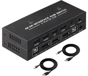 2-Port DP 1.2 KVM Switch 2 In 1 Out, 4K@60Hz, 4 USB2.0 Ports, Includes Two 1.5m/5ft KVM Cables for 2 PCs Sharing One Monitor, Keyboard & Mouse 2-Port DP 1.2 KVM Switch 2 In 1 Out, 4K@60Hz, 4 USB2.0 Ports, Includes Two 1.5m/5ft KVM Cables for 2 PCs Sharing One Monitor, Keyboard & Mouse