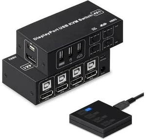 4 Port 4x1 DisplayPort KVM Switch 4K@60Hz, USB DP KVM Switcher for 4 PCs Share Monitor Keyboard Mouse USB 2.0 Devices, 4 USB Cables Included 4 Port 4x1 DisplayPort KVM Switch 4K@60Hz, USB DP KVM Switcher for 4 PCs Share Monitor Keyboard Mouse USB 2.0 Devices, 4 USB Cables Included