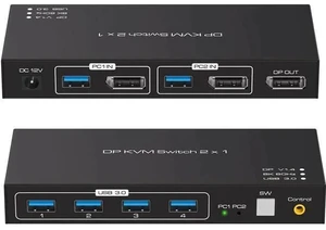 2 Port DP 1.4 KVM Switch 8K@60Hz, 4-Port USB 3.0 Hub, Wired Controller for 2 DP Devices Share One Set of Monitor & USB Peripherals 2 Port DP 1.4 KVM Switch 8K@60Hz, 4-Port USB 3.0 Hub, Wired Controller for 2 DP Devices Share One Set of Monitor & USB Peripherals
