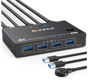 2 Port DisplayPort KVM Switch, USB 3.0 4K@144Hz KVM Switcher for 2 PCs Share 1 Monitor & 4 USB Devices, Wired Remote Included 2 Port DisplayPort KVM Switch, USB 3.0 4K@144Hz KVM Switcher for 2 PCs Share 1 Monitor & 4 USB Devices, Wired Remote Included