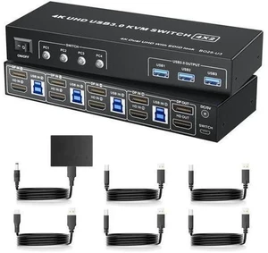 4-Port Dual Monitor DisplayPort KVM Switch 4K@60Hz, 4 PCs Share 2 Screens Keyboard Mouse, 3 USB 3.0 Ports, Button Control with 4 USB Cables 4-Port Dual Monitor DisplayPort KVM Switch 4K@60Hz, 4 PCs Share 2 Screens Keyboard Mouse, 3 USB 3.0 Ports, Button Control with 4 USB Cables