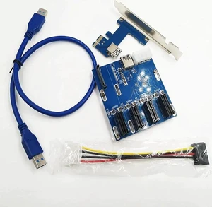 PCI-E to PCIe Riser Card Adapter 4-port PCI-Express 1X Slot Expansion Card with SATA 15pin & 4pin Power Supply + USB 3.0 Cable PCI-E to PCIe Riser Card Adapter 4-port PCI-Express 1X Slot Expansion Card with SATA 15pin & 4pin Power Supply + USB 3.0 Cable