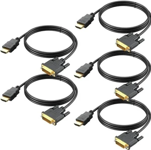 HDMI to DVI Cable 5-Pack, 6 Ft Bidirectional DVI-D to HDMI Male to Male High Speed Adapter Cable Support 1080P Full HD (5, Black) HDMI to DVI Cable 5-Pack, 6 Ft Bidirectional DVI-D to HDMI Male to Male High Speed Adapter Cable Support 1080P Full HD (5, Black)