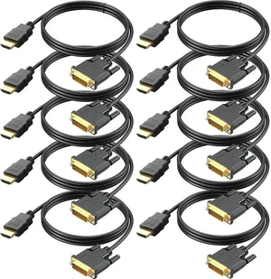 HDMI to DVI Cable 10-Pack, 6 Ft Bidirectional DVI-D to HDMI Male to Male High Speed Adapter Cable Support 1080P Full HD (10, Black) HDMI to DVI Cable 10-Pack, 6 Ft Bidirectional DVI-D to HDMI Male to Male High Speed Adapter Cable Support 1080P Full HD (10, Black)