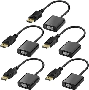 DisplayPort (DP) to VGA Adapter 5 Pack Gold-Plated Display Port to VGA Adapter (Male to Female) Compatible with Computer Desktop Laptop PC Monitor Projector HDTV - Black DisplayPort (DP) to VGA Adapter 5 Pack Gold-Plated Display Port to VGA Adapter (Male to Female) Compatible with Computer Desktop Laptop PC Monitor Projector HDTV - Black