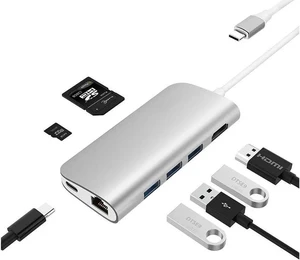 USB 3.1 Type C HUB forType-C to USB 3.0 / 4K HDMI / RJ45 Ethernet / SD TF Card reader 8 in1 USB Type-C OTG For New Macbook-Silver USB 3.1 Type C HUB forType-C to USB 3.0 / 4K HDMI / RJ45 Ethernet / SD TF Card reader 8 in1 USB Type-C OTG For New Macbook-Silver