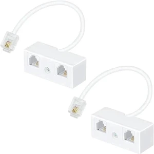 Telephone Splitter, RJ11 6P4C 1 Male to 2 Female Adapter, 2 Way RJ11 Telephone Plug to RJ11 Socket and Separator(2 Pack) Telephone Splitter, RJ11 6P4C 1 Male to 2 Female Adapter, 2 Way RJ11 Telephone Plug to RJ11 Socket and Separator(2 Pack)
