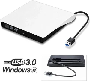 USB3.0 External DVD CD Drive, Portable CD DVD +/-RW Optical Drive Burner Writer High Speed Data Transfer Slim CD DVD Burner Recorder CD ROM for Laptop/MacBook/Desktop, White USB3.0 External DVD CD Drive, Portable CD DVD +/-RW Optical Drive Burner Writer High Speed Data Transfer Slim CD DVD Burner Recorder CD ROM for Laptop/MacBook/Desktop, White