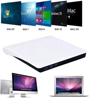 External CD Drive USB 3.0 Portable CD DVD +/-RW Drive Slim DVD/CD ROM Rewriter Burner Writer Compatible with Laptop Desktops Win 7, 8, 10, Mac OS and Linux OS (White) External CD Drive USB 3.0 Portable CD DVD +/-RW Drive Slim DVD/CD ROM Rewriter Burner Writer Compatible with Laptop Desktops Win 7, 8, 10, Mac OS and Linux OS (White)