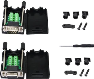 DB9 Connector Adapter RS232 Serial Port D-SUB Adapter Plate Breakout Board Solder-Free (1-Pair Male+Female with Screwdriver, Black Rubber Core, Long Bolts) DB9 Connector Adapter RS232 Serial Port D-SUB Adapter Plate Breakout Board Solder-Free (1-Pair Male+Female with Screwdriver, Black Rubber Core, Long Bolts)